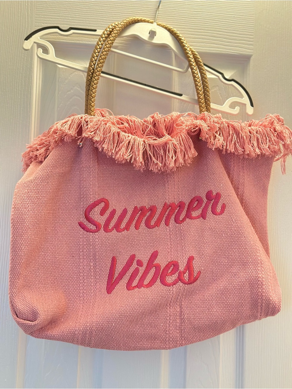 Summer Vibes Pink Fringe Tote Bag